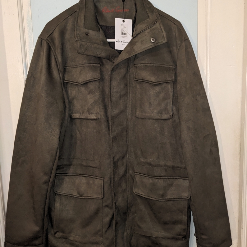 Robert Graham Men's Large Olive Green Button Zip Soft Shell Field Jacket New